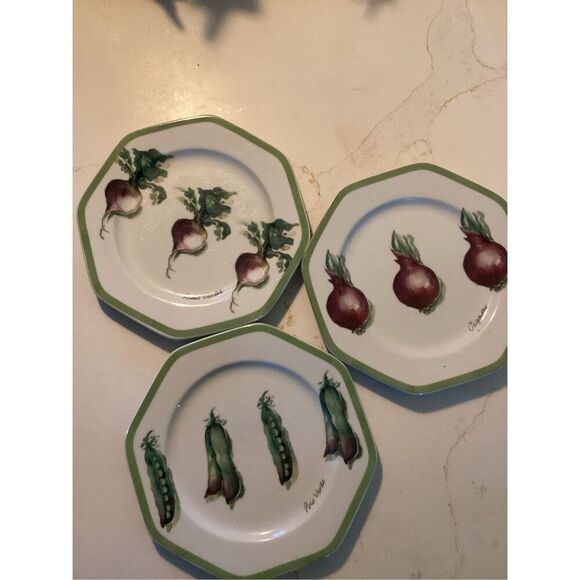 Williams Sonoma Vegetable Garden 8” Ceramic Hexagon Plates  3 in lot - Picture 1 of 6